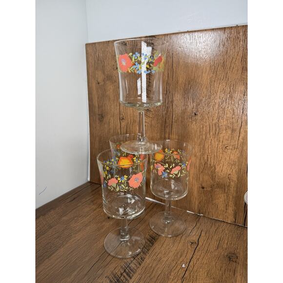 4 Corelle Wildflower Poppies Water Goblets Glasses 6 3/4" - Picture 2 of 6